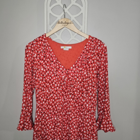 Boden Michaela Jersey Ruffle 3/4 Sleeve Dress in Rosehip Daisy Ditsy US Size 8 - Picture 4 of 16